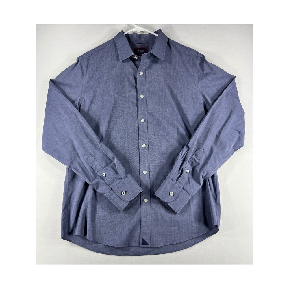 UNTUCKit Mens Large Blue Slim Fit Wrinkle Free Cotton Button Down Shirt
